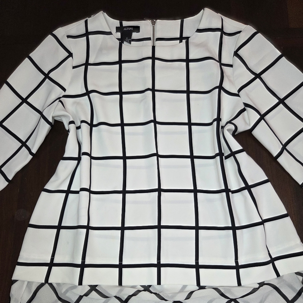Alfani Women's Long Sleeve Grid Pattern Blouse